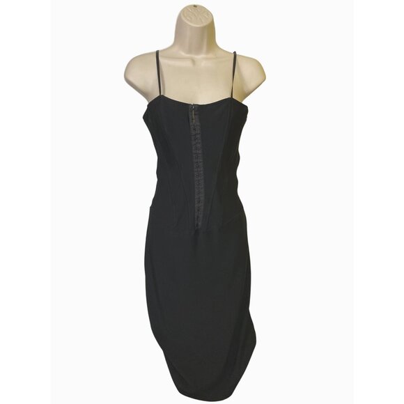 Vintage Arden B Black Corset Midi Dress Large Pinup Stretch Retro Sexy Y2K‎ Goth - Picture 3 of 5